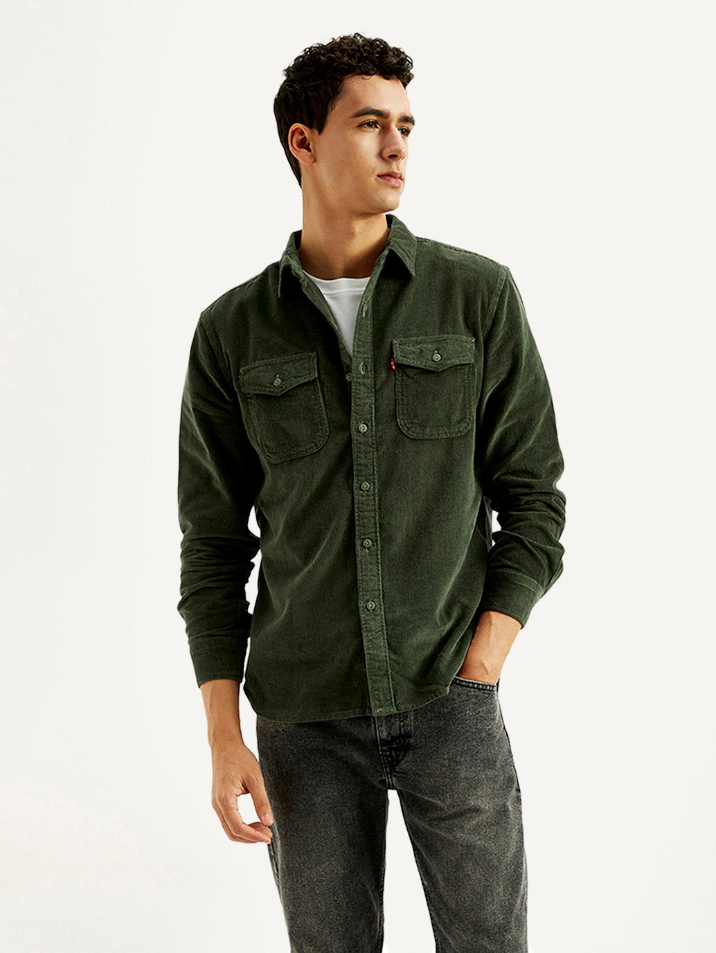 Men's Solid Slim Fit Corduroy Shirt