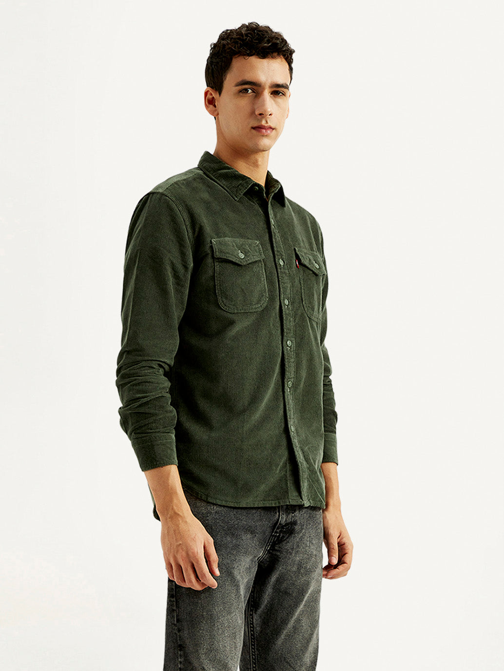 Men's Solid Slim Fit Corduroy Shirt