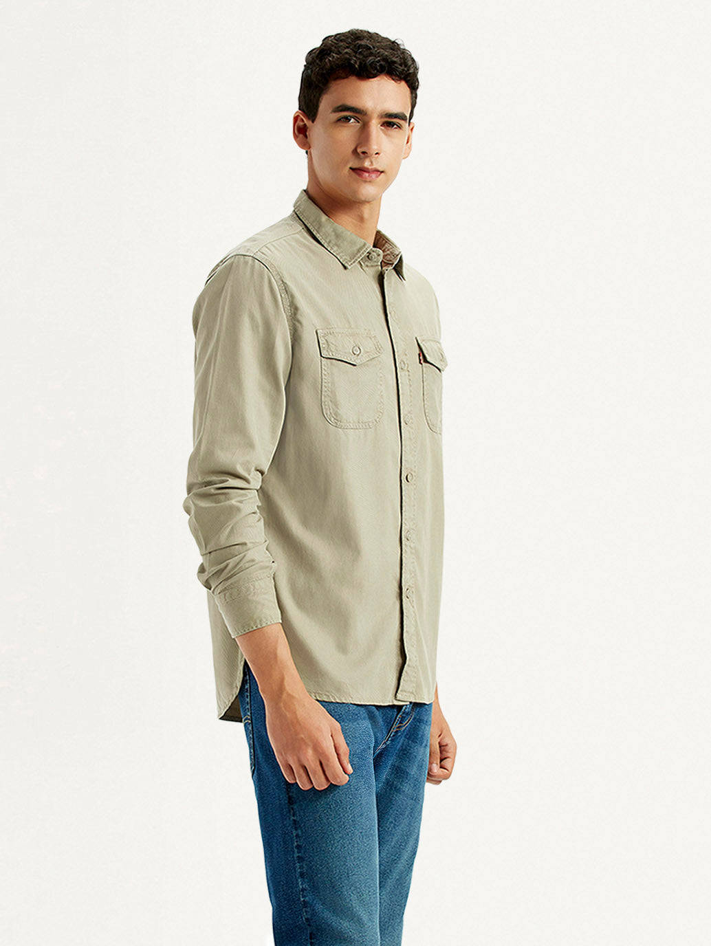 Men's Solid Beige Slim Fit Shirt