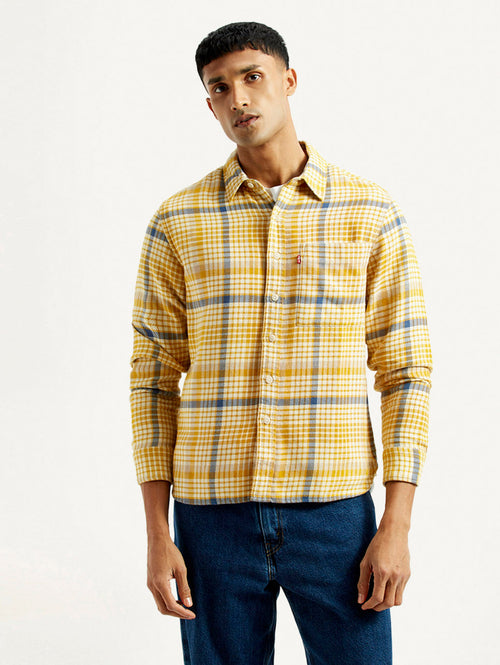 Men's Checkered Yellow Relaxed Fit Shirt