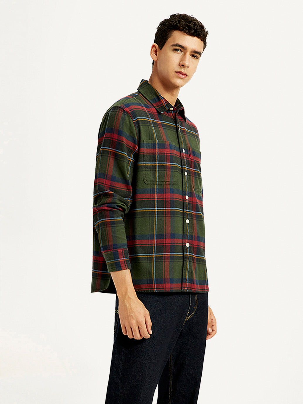 Men's Plaid Multicolor Spread Collar Flannel Shirt