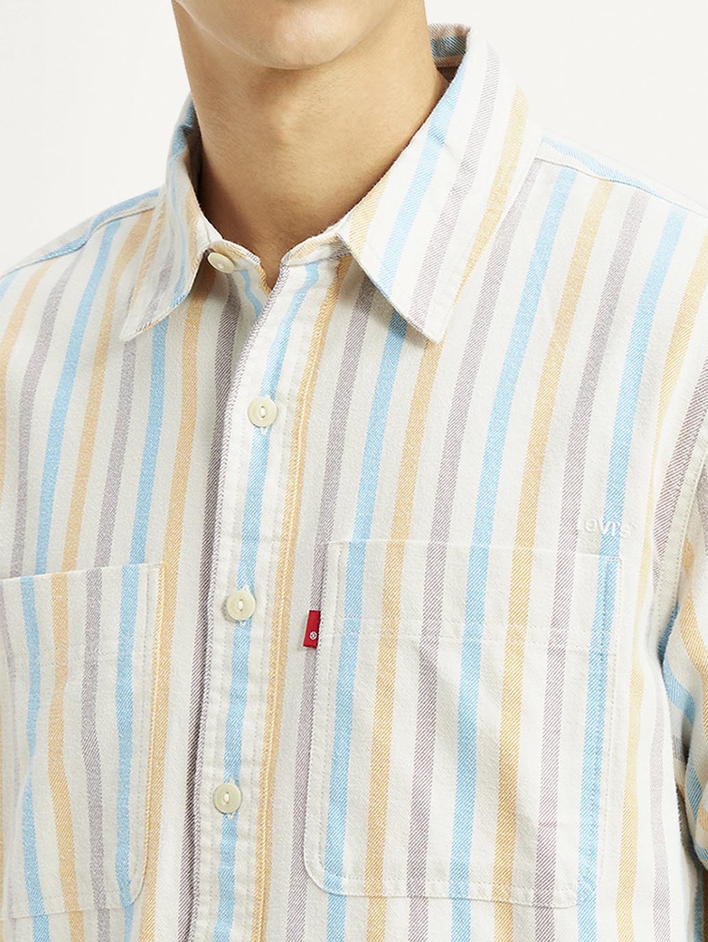 Men's Striped Multi Color Spread Collar Flannel Shirt