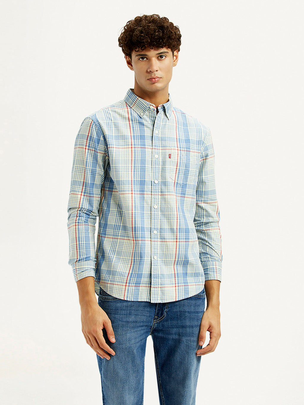 Men's Checkered Light Blue Slim Fit Shirt