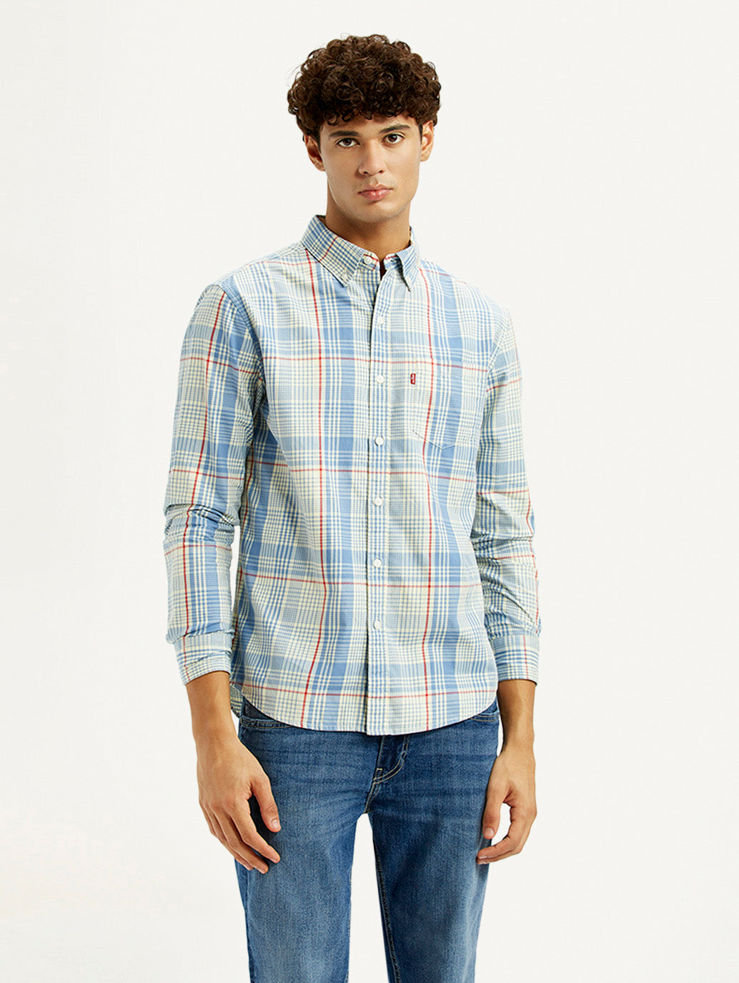Men's Checkered Light Blue Slim Fit Shirt