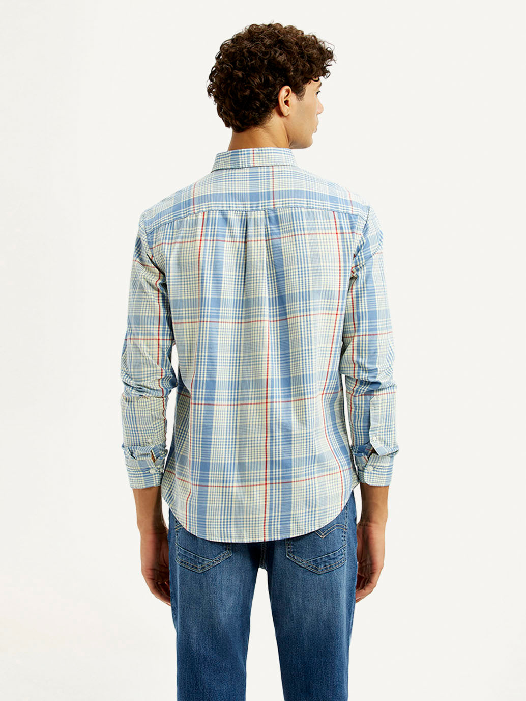 Men's Checkered Light Blue Slim Fit Shirt
