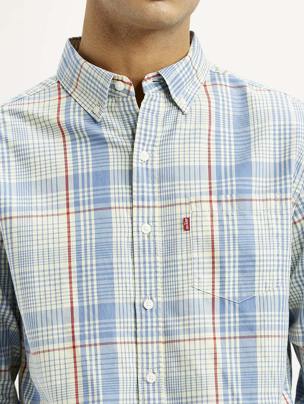 Men's Checkered Light Blue Slim Fit Shirt