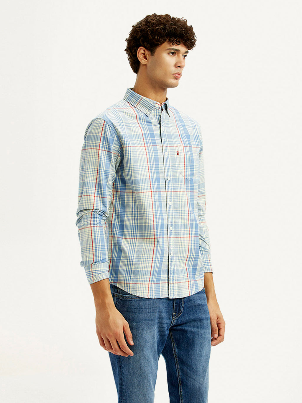 Men's Checkered Light Blue Slim Fit Shirt