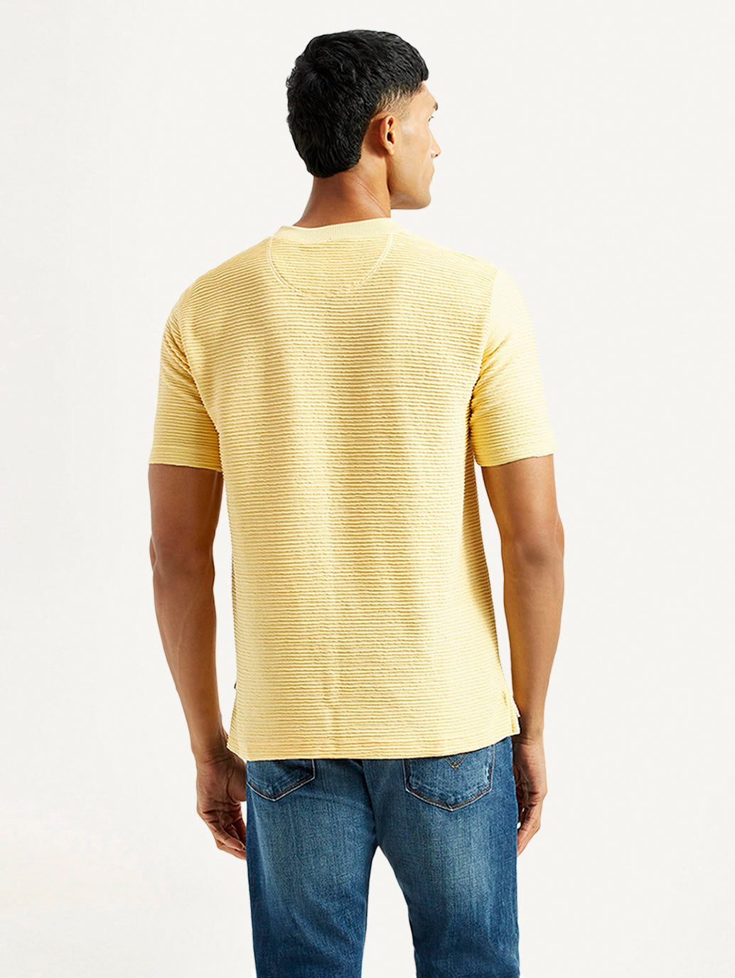 Men's Self Design Yellow Slim Fit T-shirt