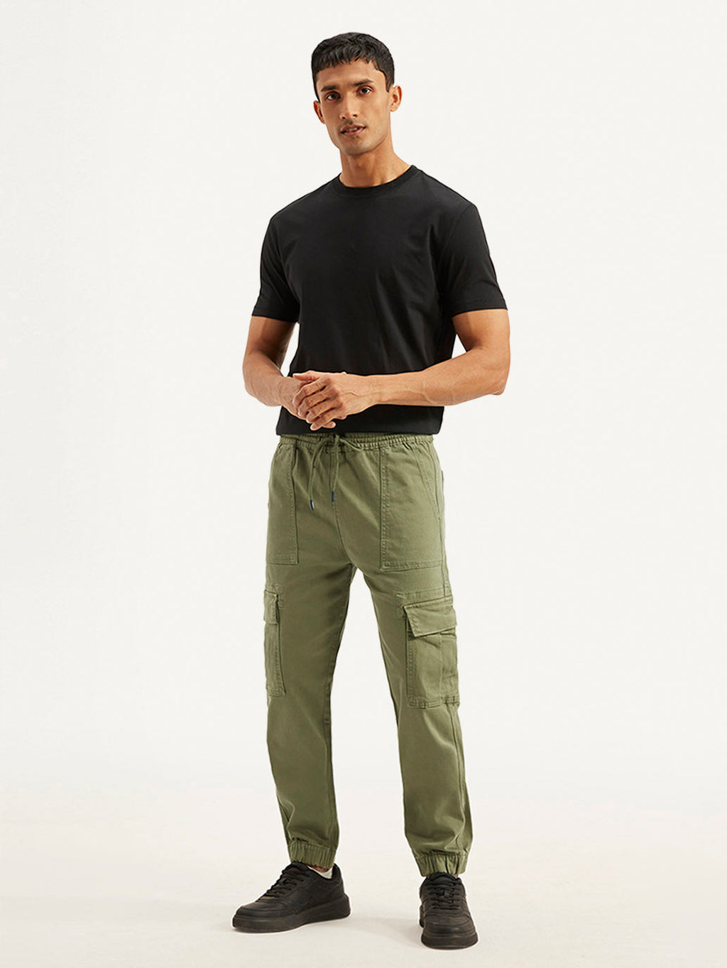 Men's Olive Loose Fit Cargo Trousers