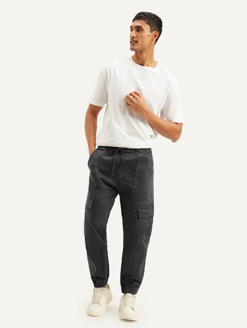 Men's Charcoal Grey Regular Fit Cargo Joggers