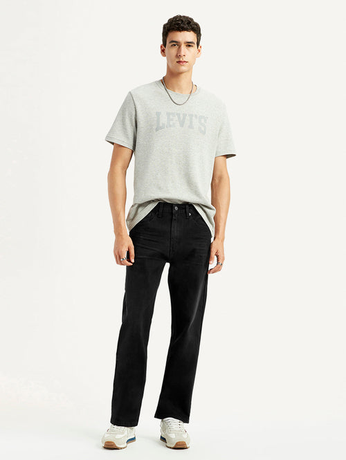 Men's 505 Black Straight Fit Mid Rise Jeans