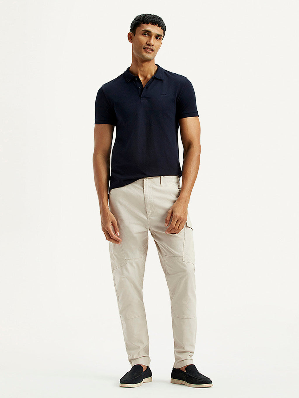 Men's Off White Slim Fit Mid Rise Cargo Trousers