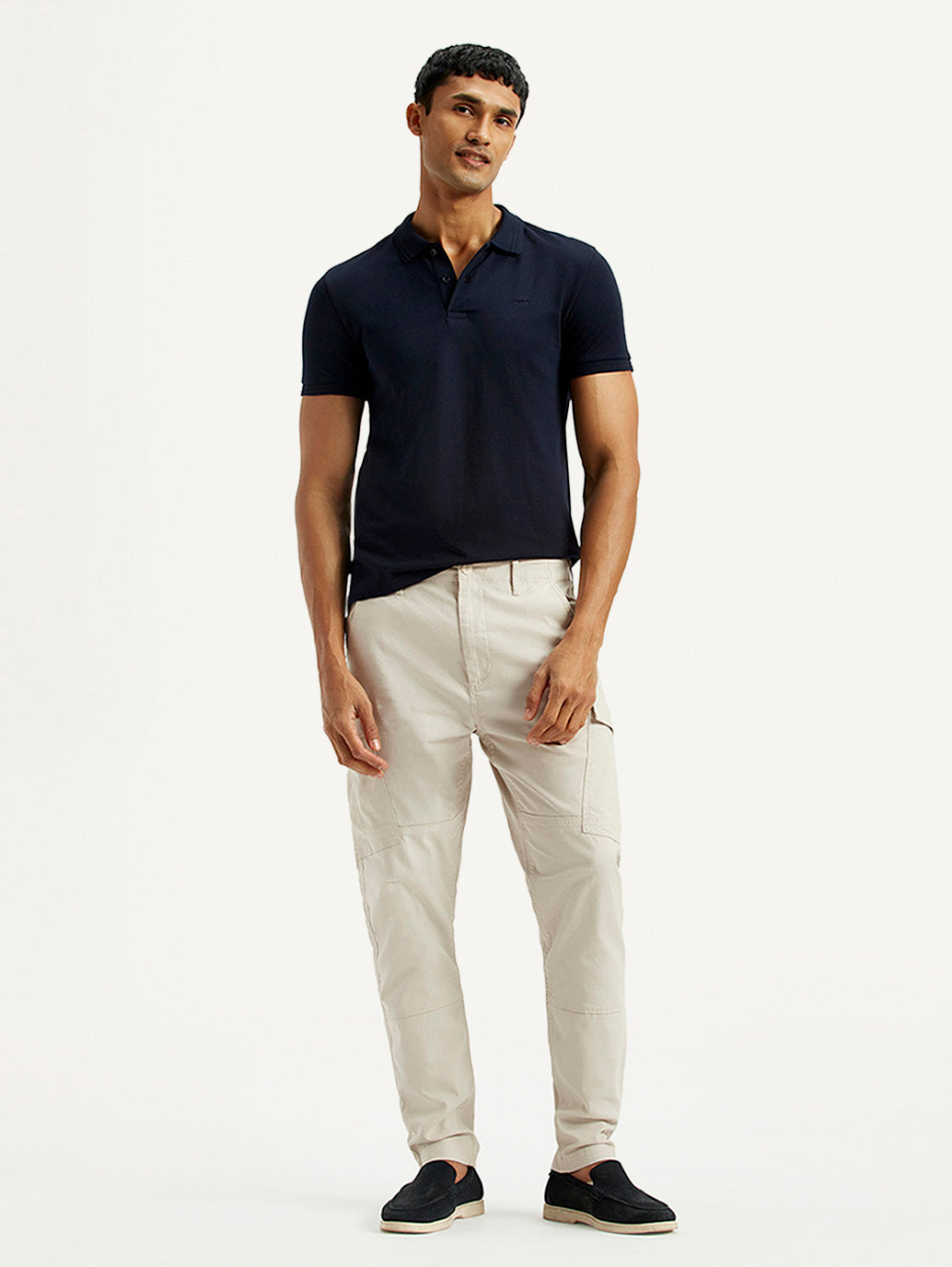 Men's Off White Slim Fit Mid Rise Cargo Trousers