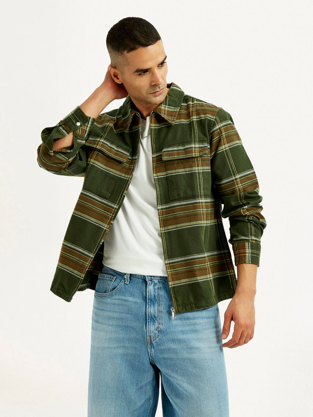 Men's Flannel Checkered Olive Relaxed Fit Shirt