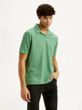 Men's Textured Green Slim Fit Polo T-shirt