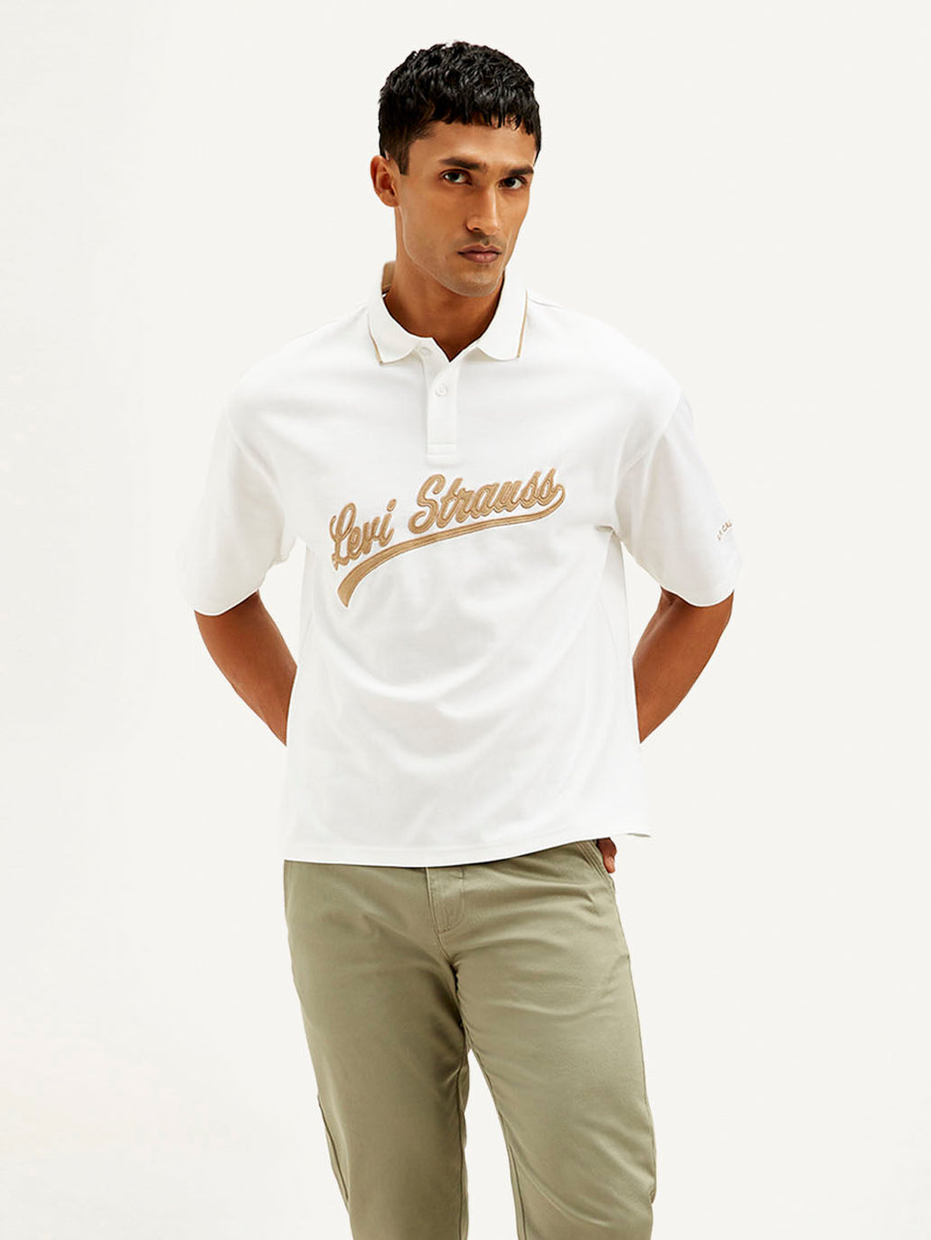 Men's Brand Logo Loose Fit Polo T-shirt