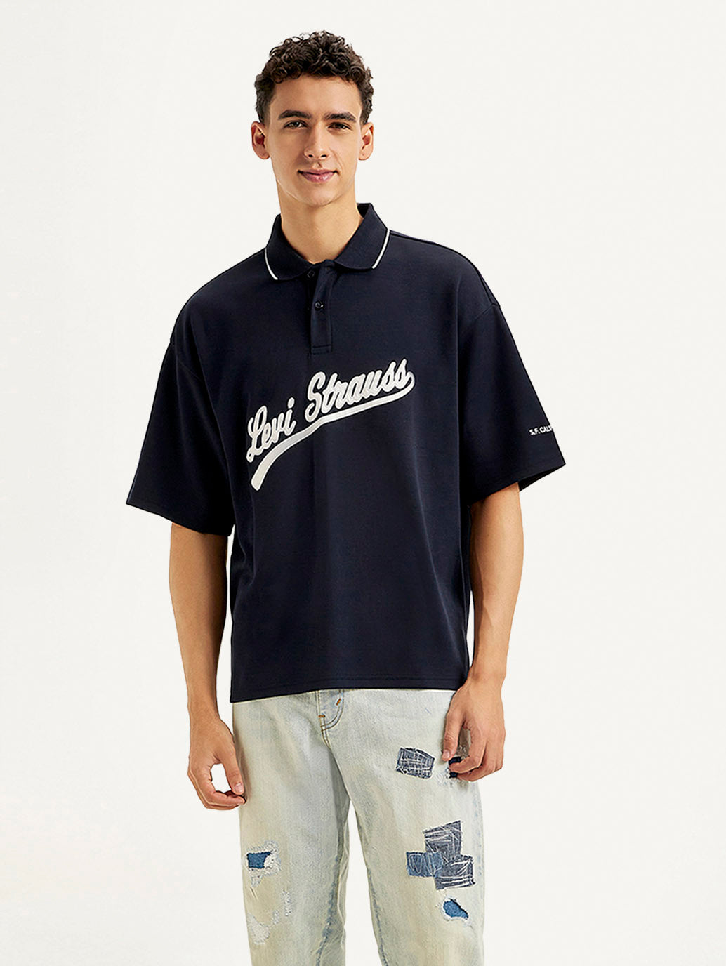 Men's Brand Logo Loose Fit Polo T-shirt