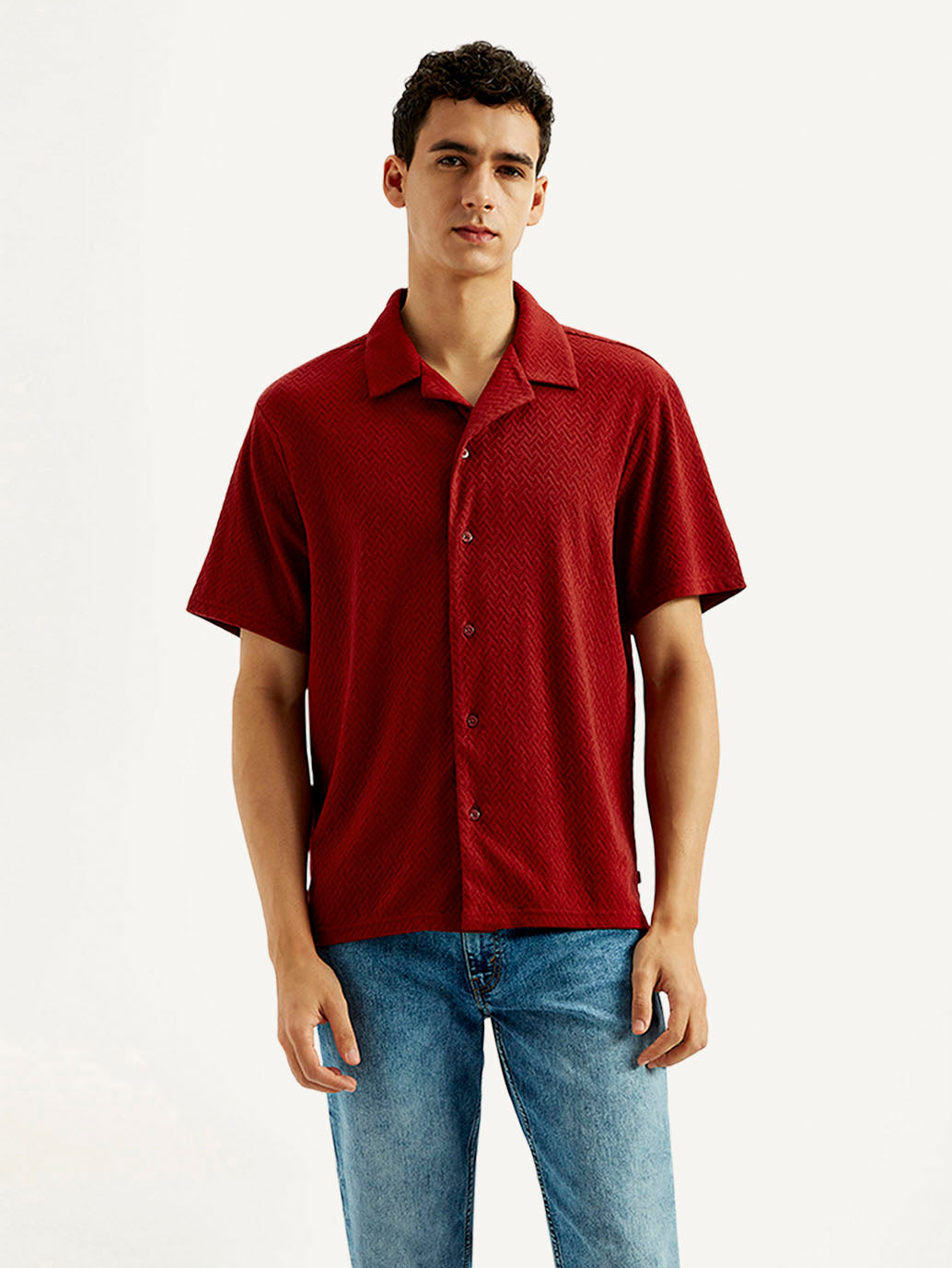 Men's Textured Relaxed Fit Resort Collar Knit Shirt