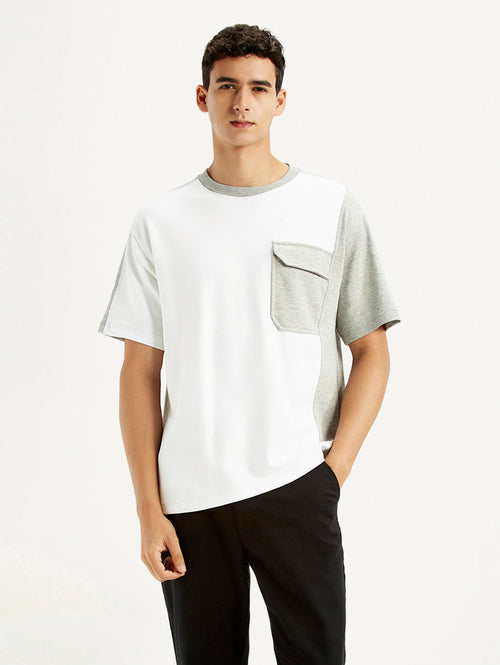 Men's Colorblock White Crew Neck T-shirt