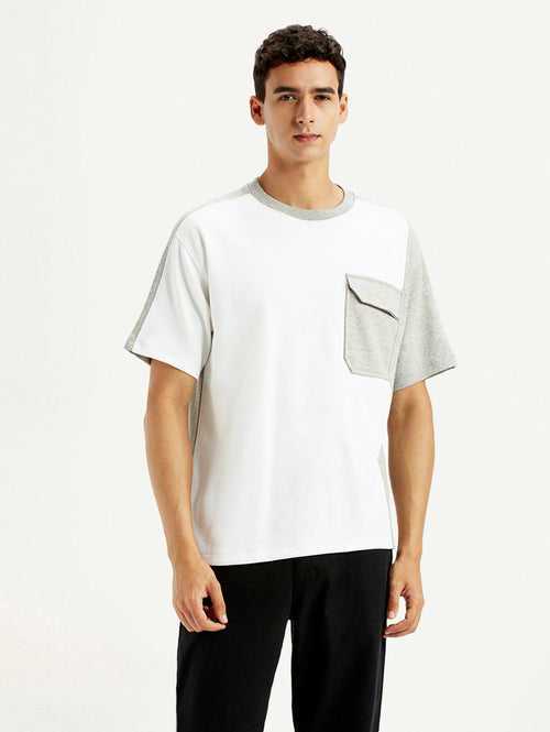 Men's Colorblock White Crew Neck T-shirt