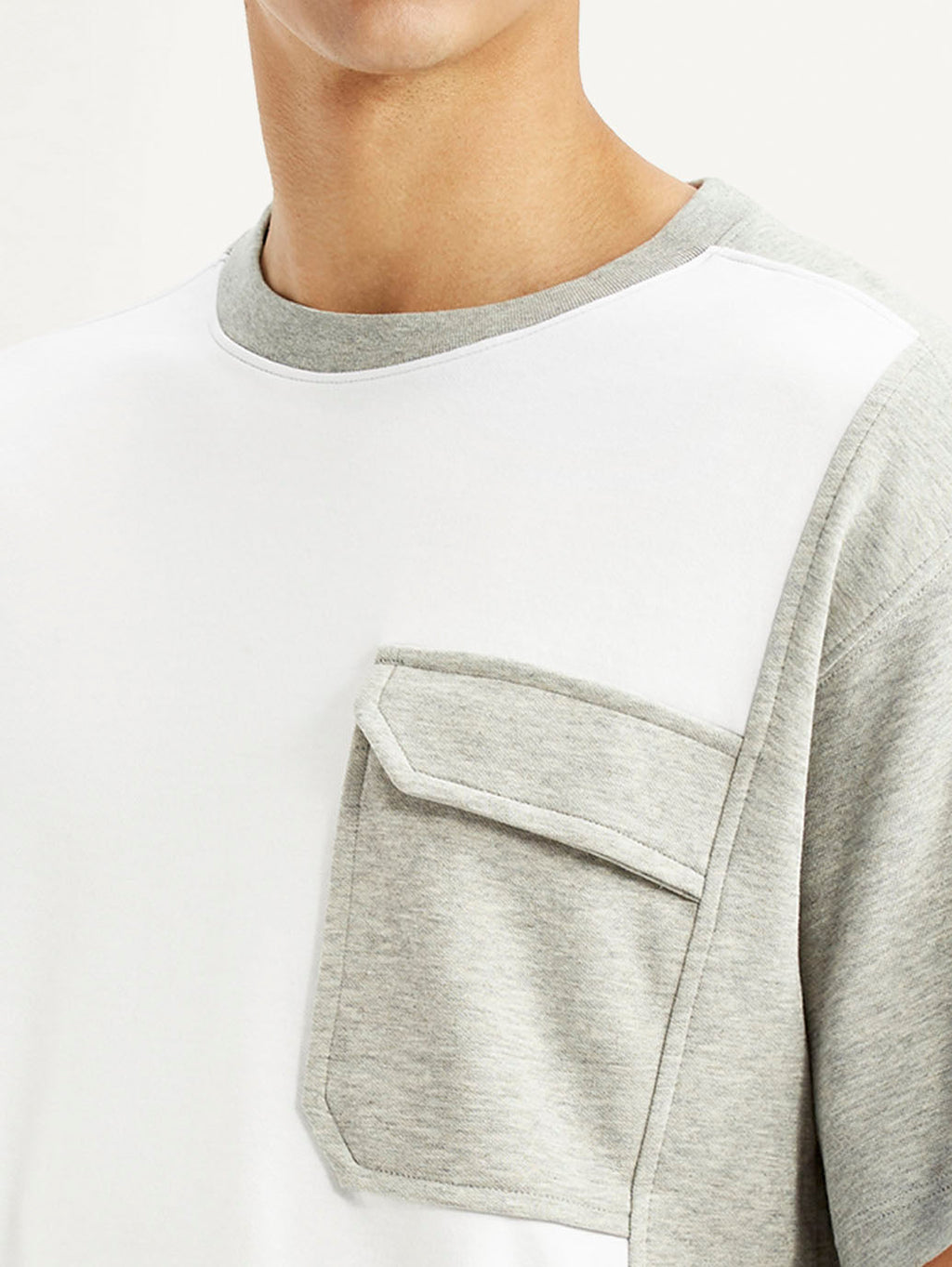 Men's Colorblock White Crew Neck T-shirt