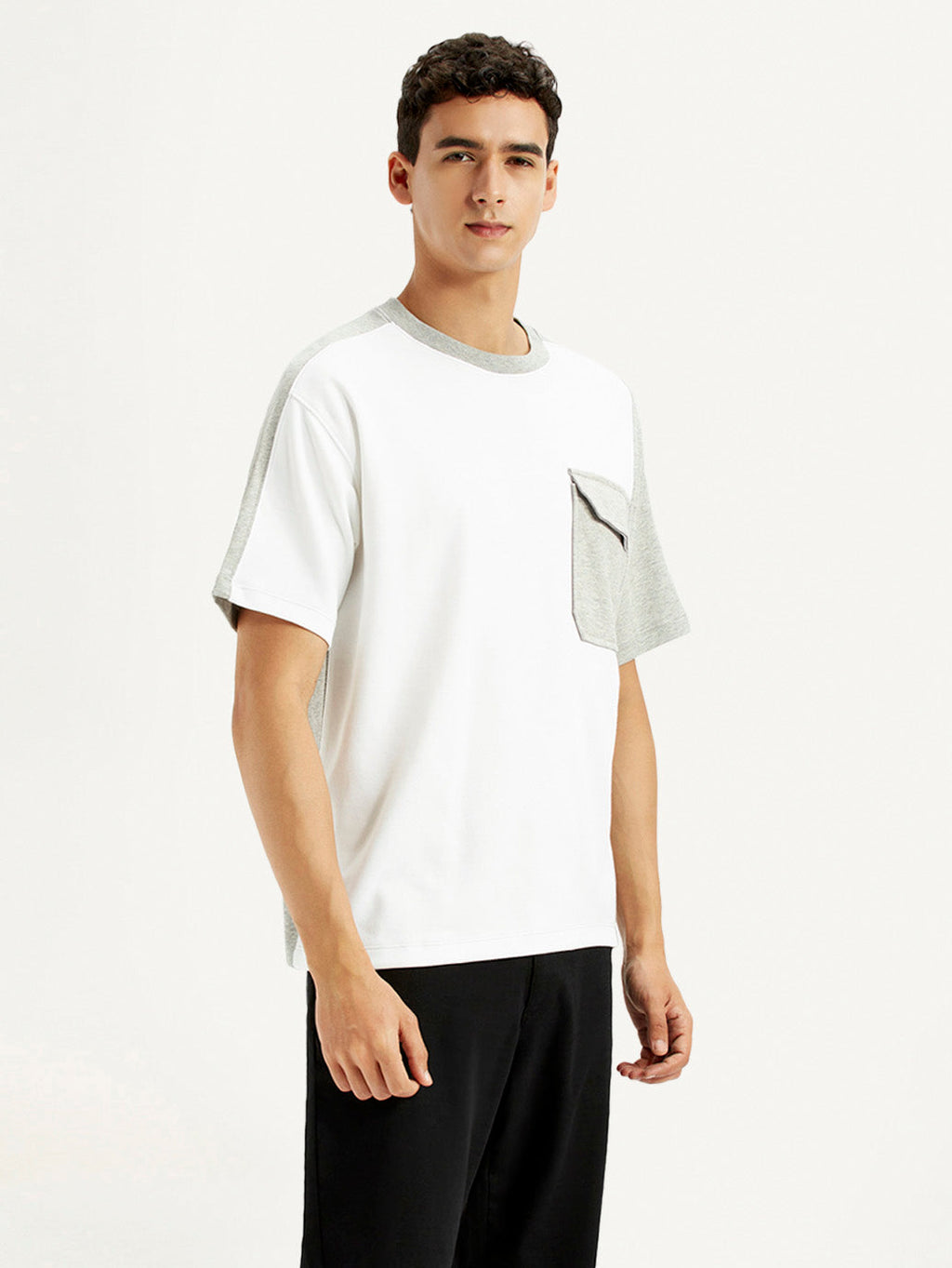 Men's Colorblock White Crew Neck T-shirt