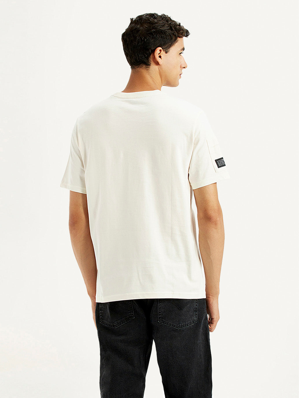 Men's Graphic Print Cream Crew Neck T-shirt