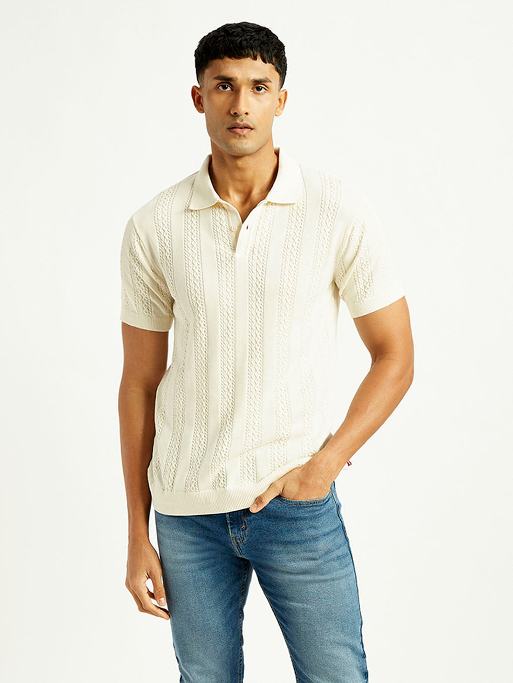 Men's Self Design Slim Fit Polo T-shirt