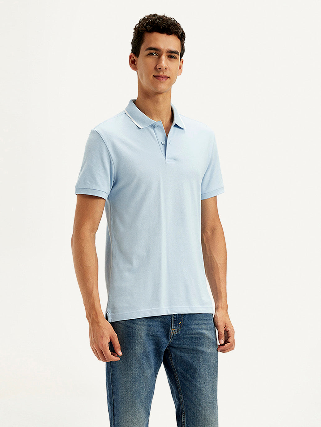 Men's Solid Light Blue Slim Fit Polo T-Shirt