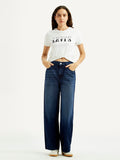Women's Dark Blue Wide Leg Fit High Rise Jeans