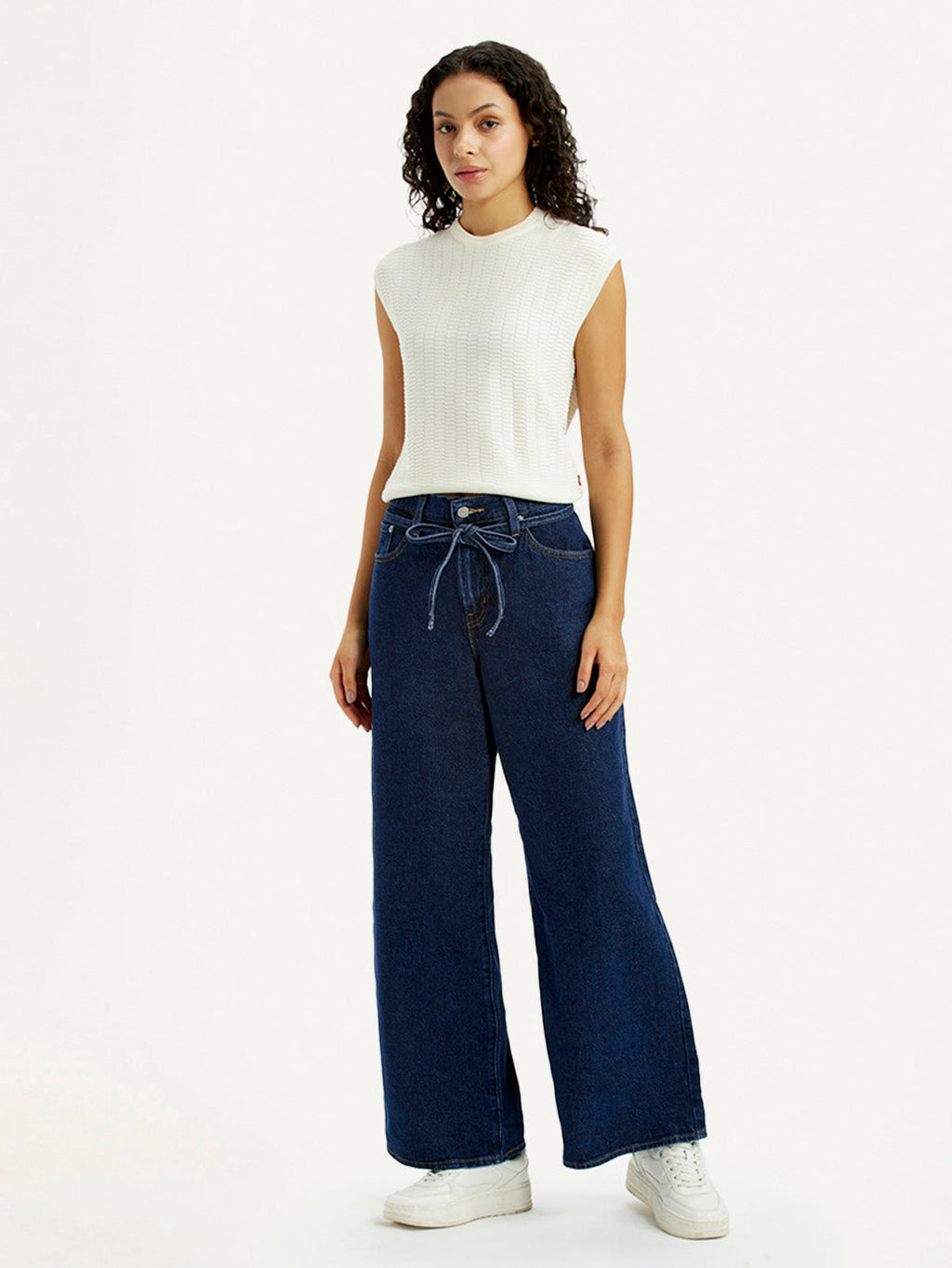 Women's Dark Blue XL Straight Loose Fit Mid Rise Jeans