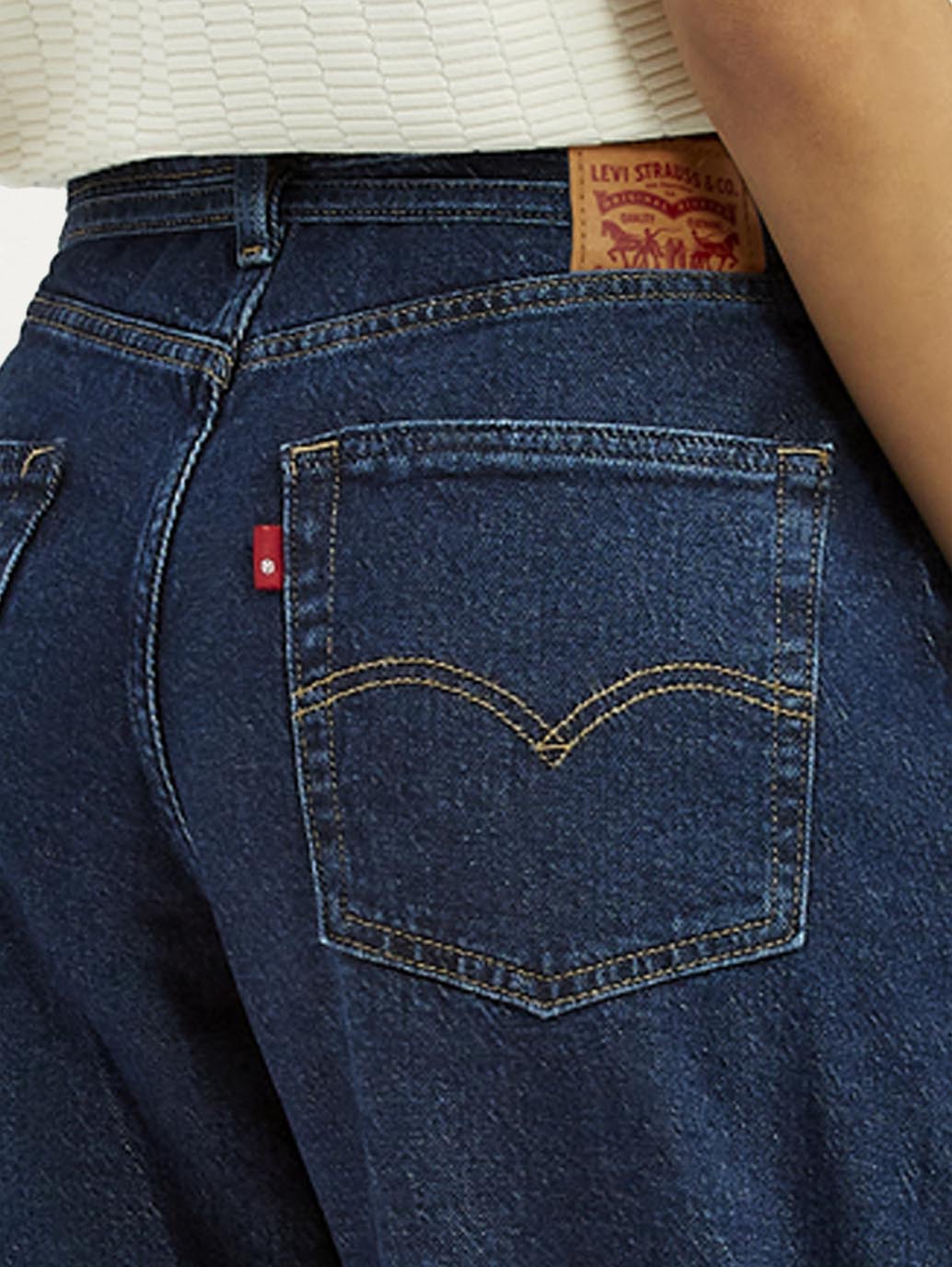 Women's Dark Blue XL Straight Loose Fit Mid Rise Jeans