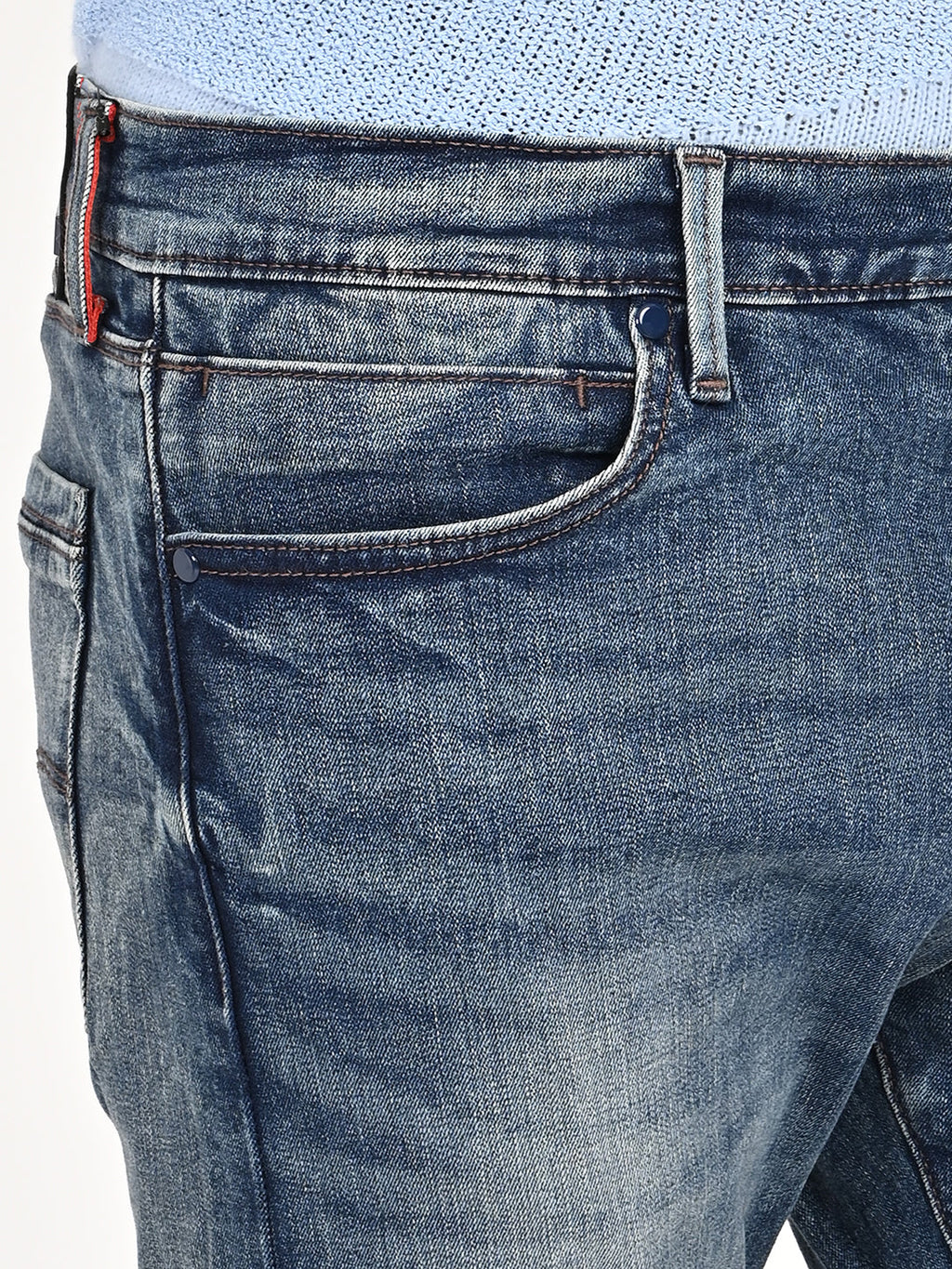 Men's Redloop 513 Blue Slim Straight Fit Mid Rise Jeans