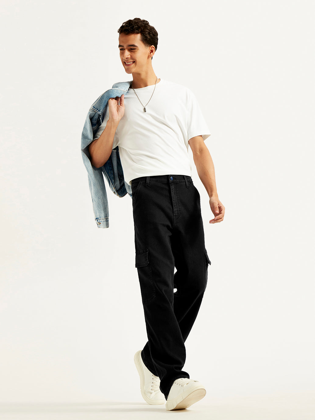 Men's 568 Black Loose Straight Cargo Trousers