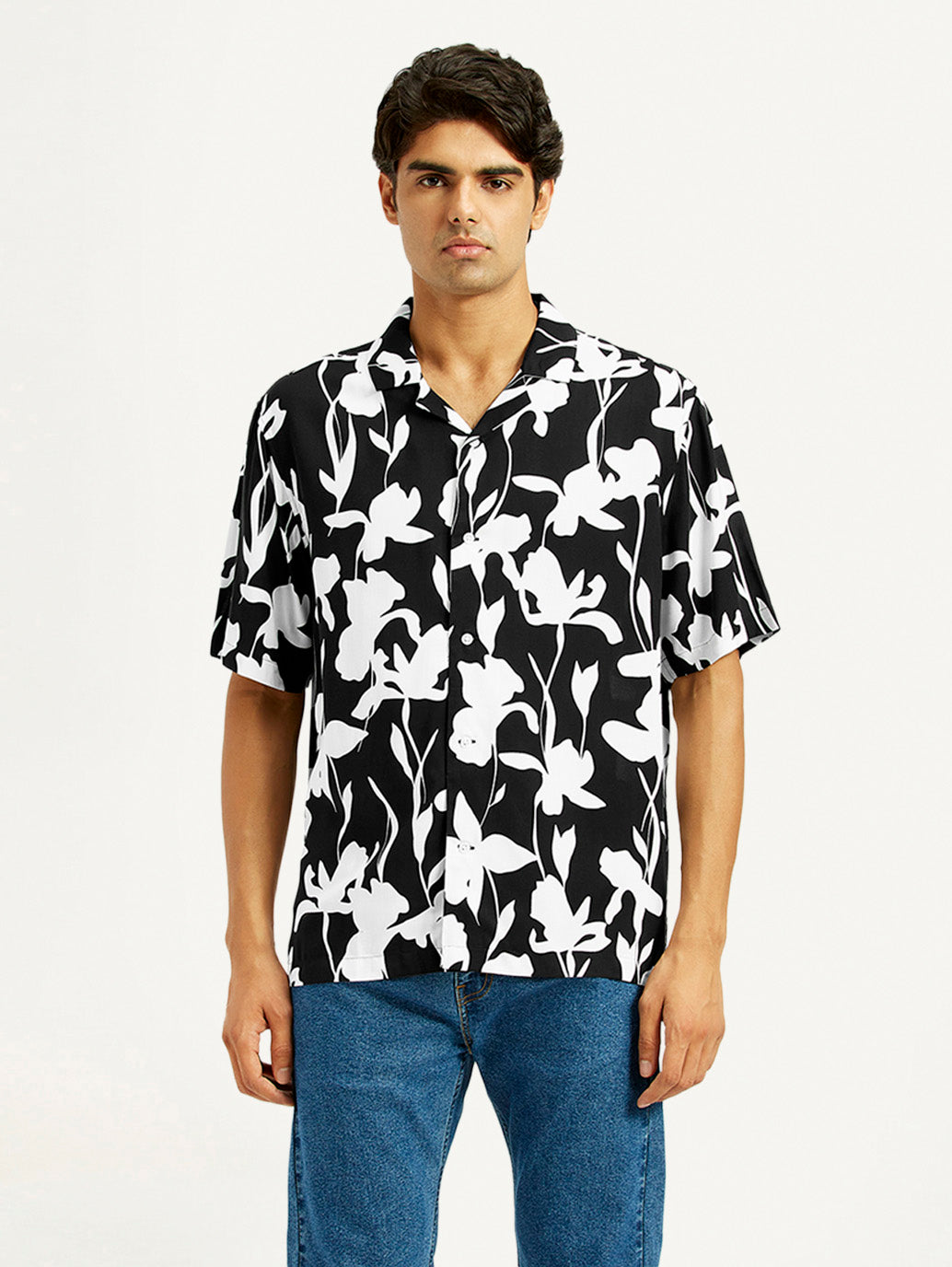 Men's Floral Black Camp Shirt