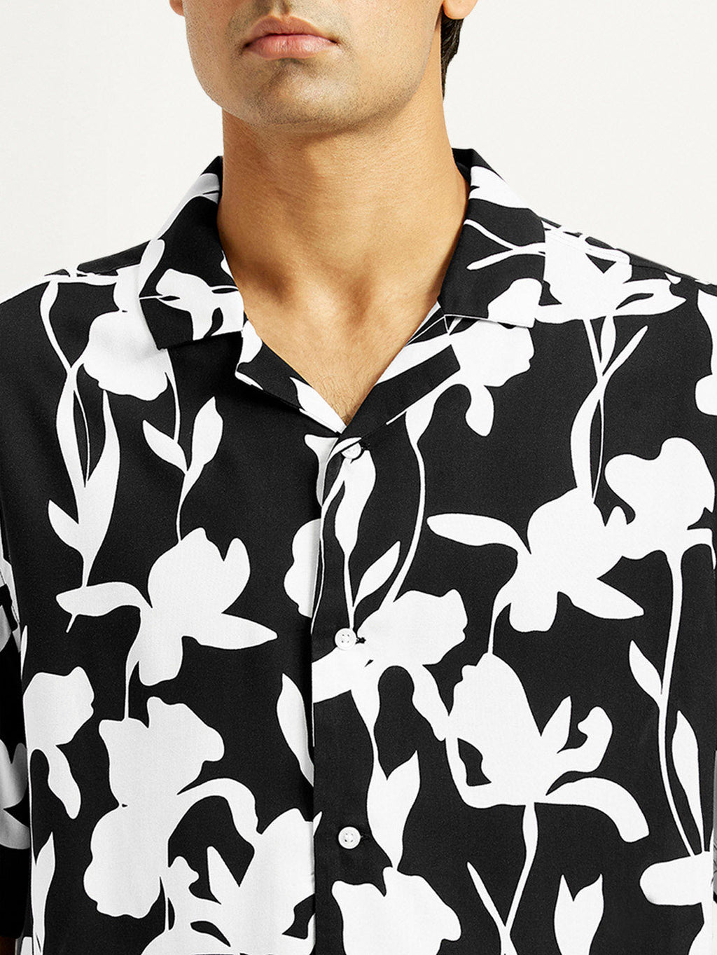 Men's Floral Black Camp Shirt