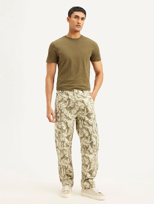 Men's Beige Loose Fit Cargo Trousers