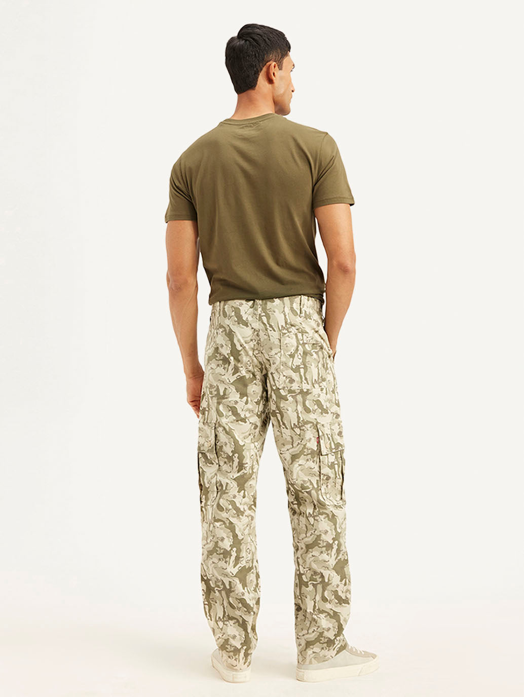 Men's Beige Loose Fit Cargo Trousers
