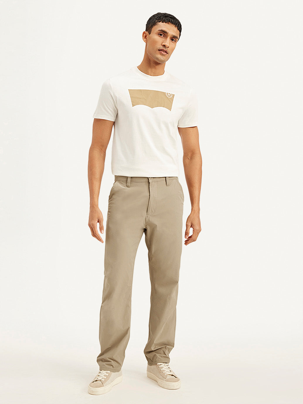 Men's Beige Loose Fit Chino Cargos