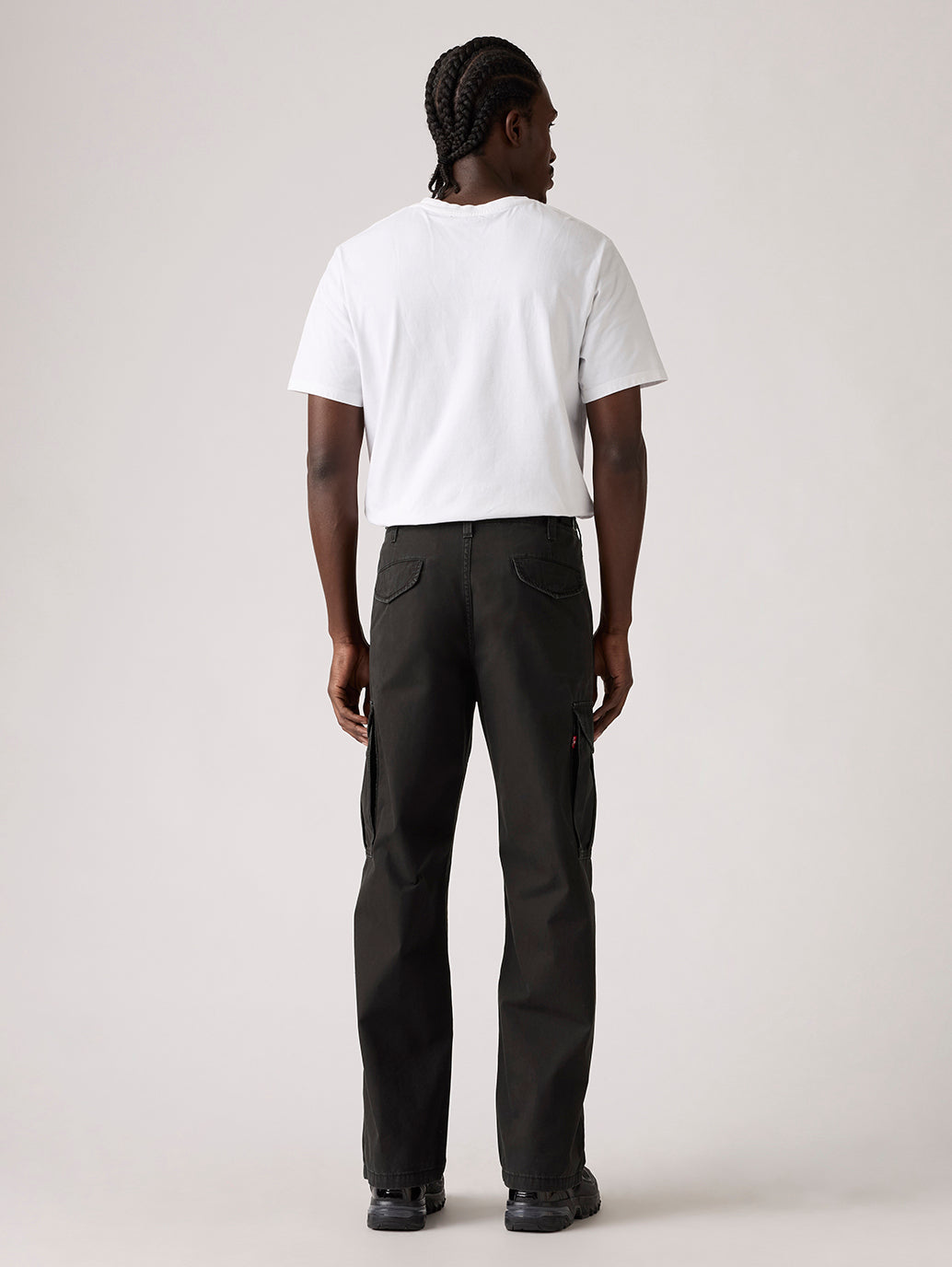 Men's Black Baggy Fit Mid Rise Cargo Trousers