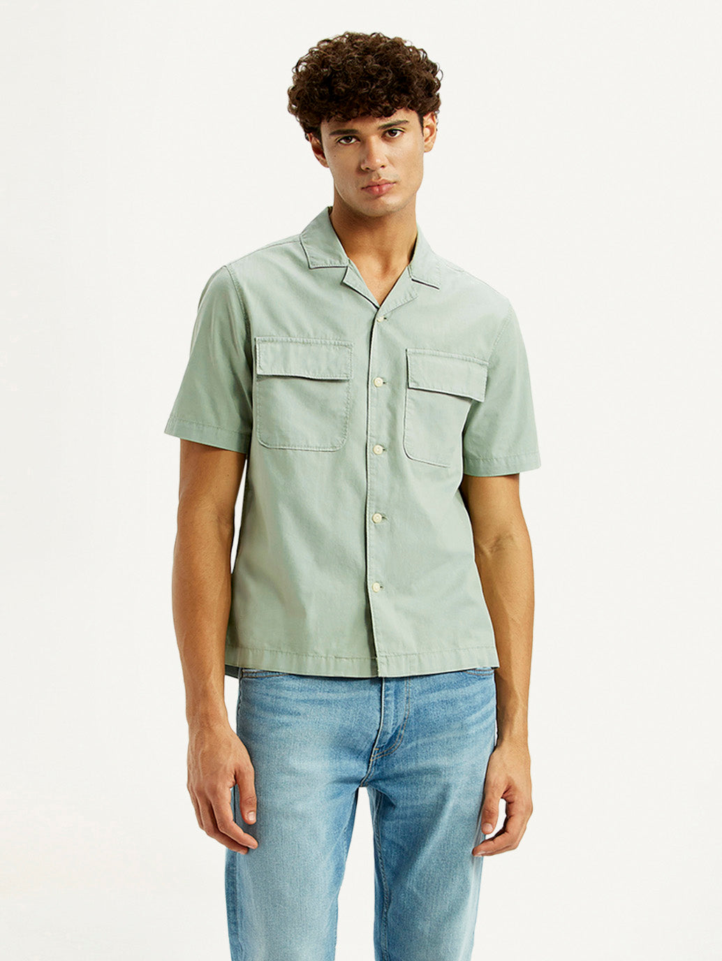 Men's Solid Overdyed Mint Relaxed Fit Resort Collar Shirt