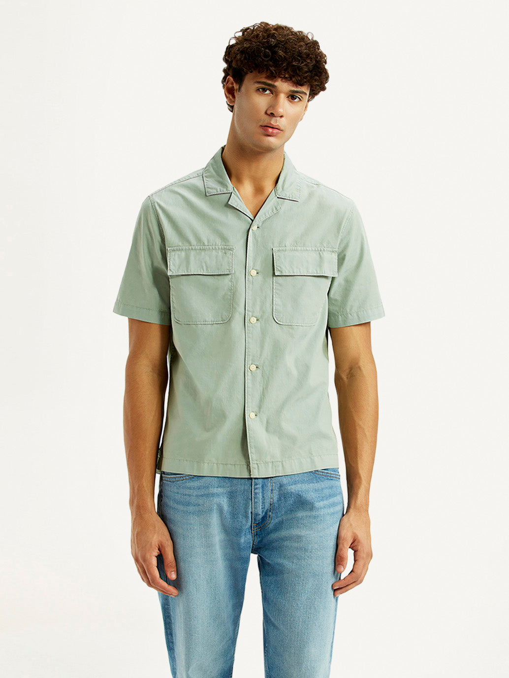 Men's Solid Overdyed Mint Relaxed Fit Resort Collar Shirt