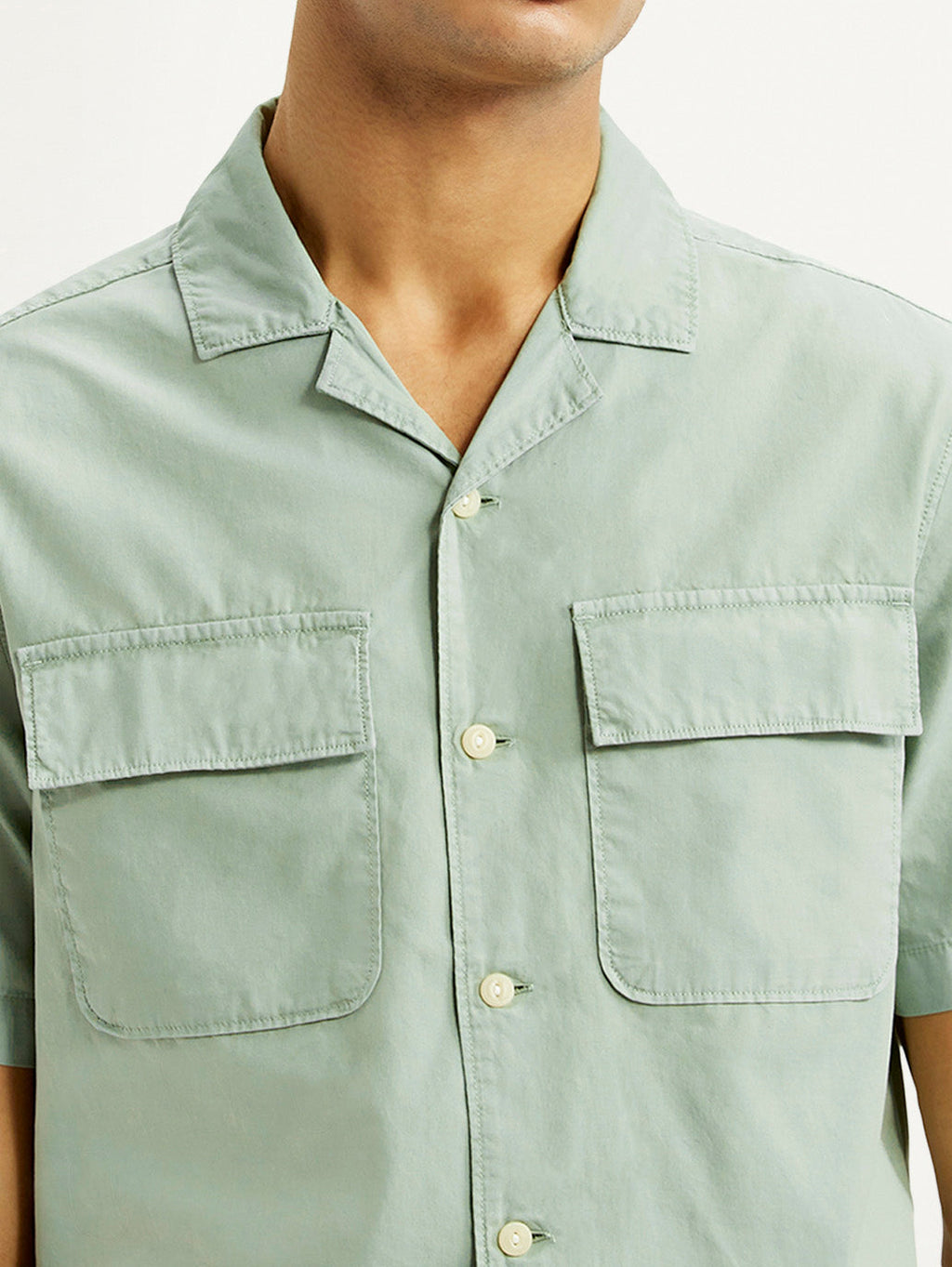 Men's Solid Overdyed Mint Relaxed Fit Resort Collar Shirt