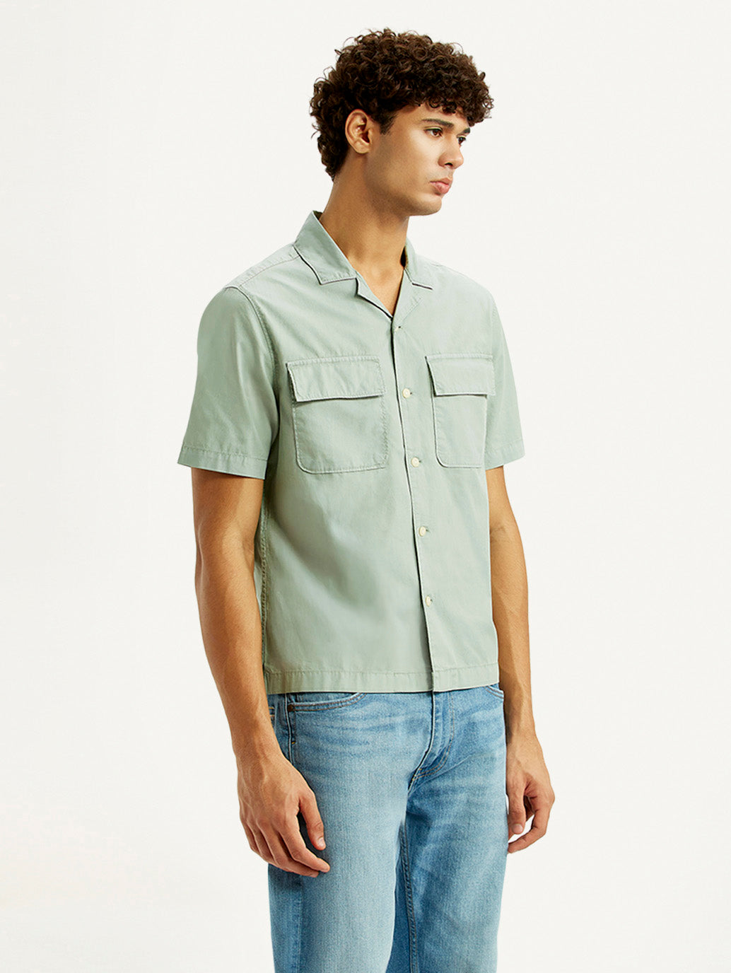 Men's Solid Overdyed Mint Relaxed Fit Resort Collar Shirt