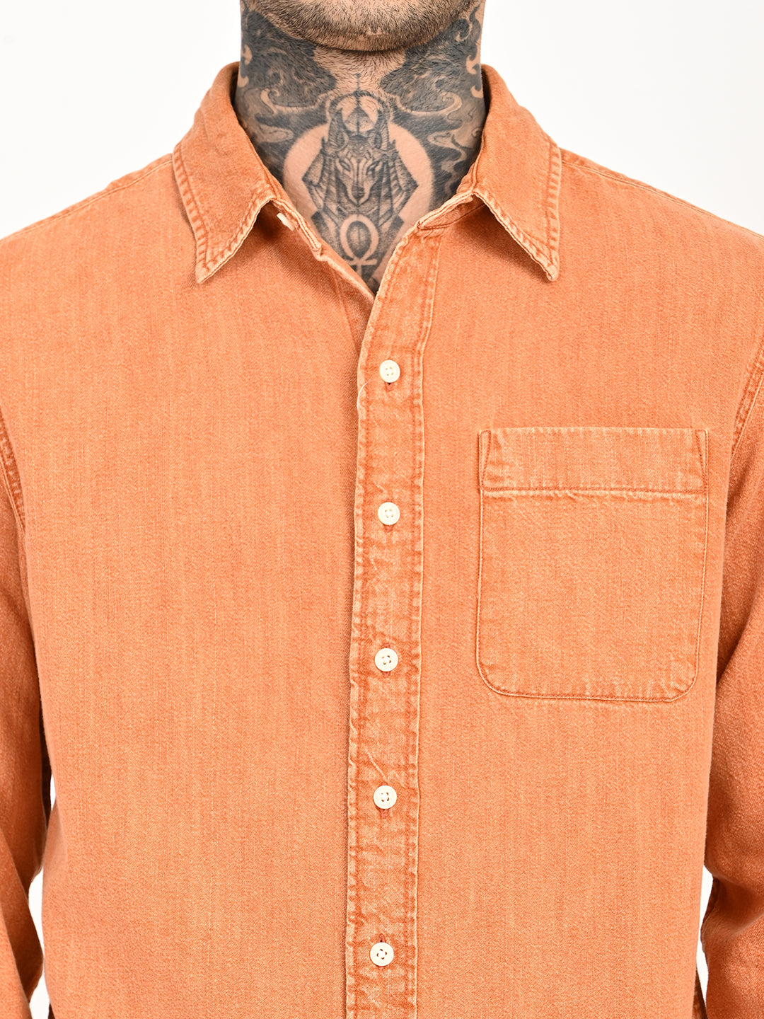 Men's Solid Orange Spread Collar Shirt