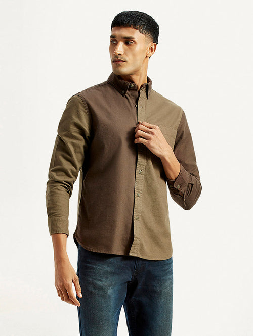 Men's Colorblock Spread Collar Flannel Shirt