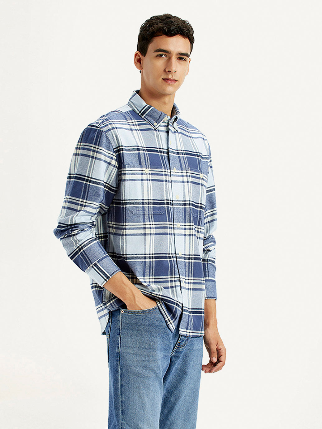 Men's Checkered Blue Flannel Shirt