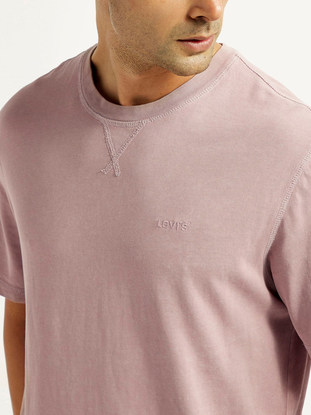 Men's Overdyed Solid Mauve Crew Neck T-shirt