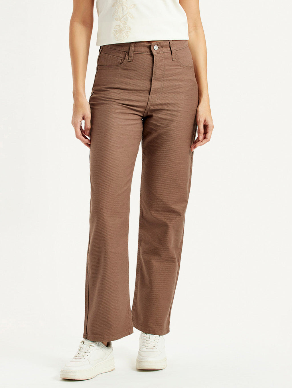 Women's Brown Ribcage Straight Fit High Rise Jeans