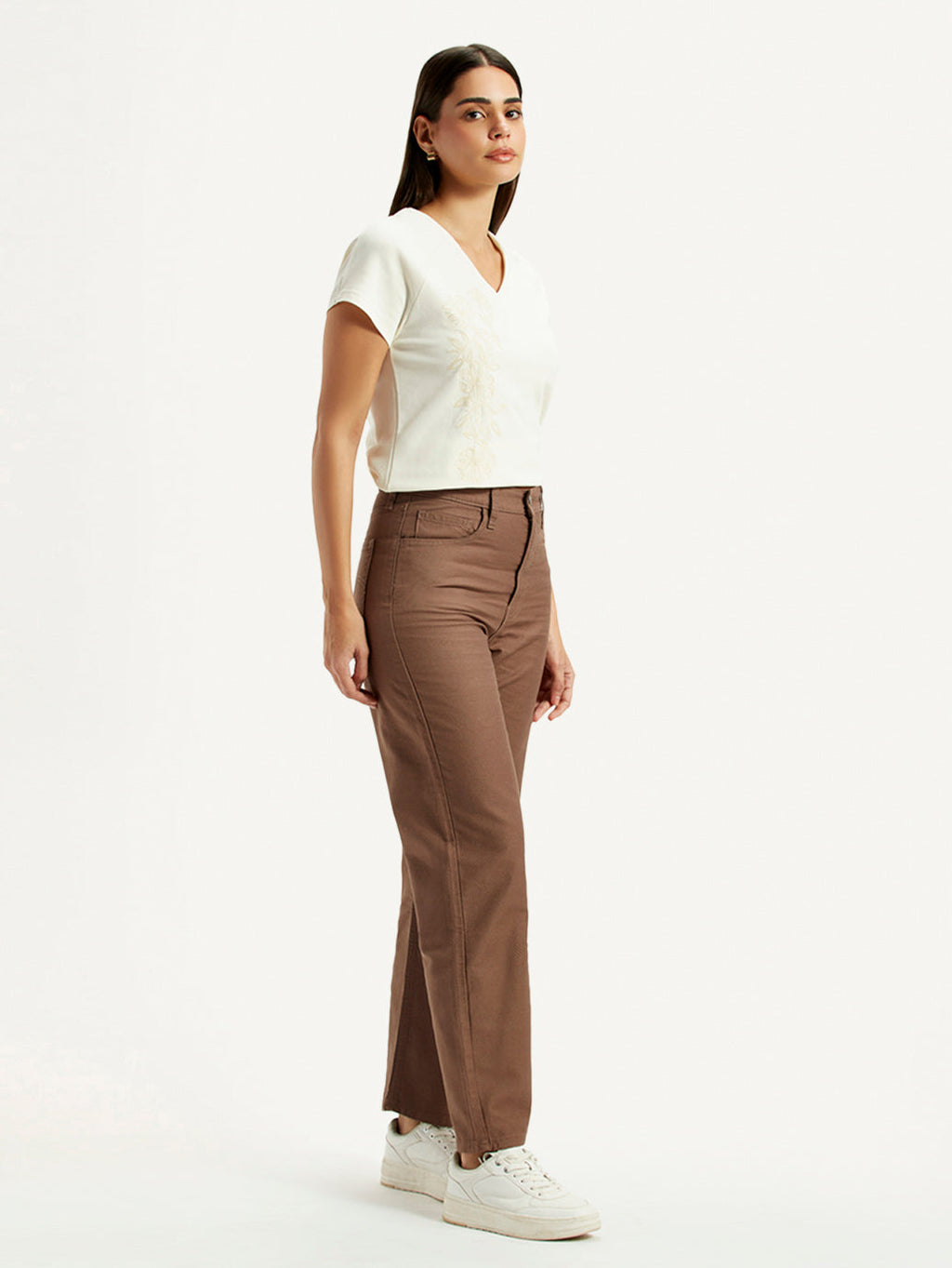 Women's Brown Ribcage Straight Fit High Rise Jeans